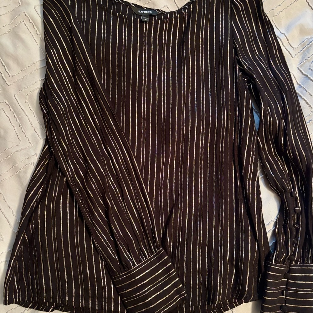 Express Women's Black and Gold Striped Blouse